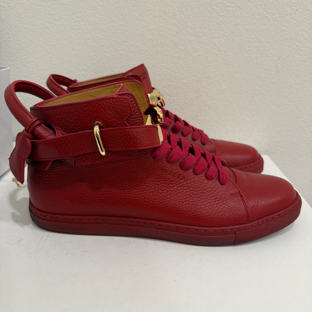Buscemi 100mm Red Leather High-Top Sneakers Men’s US 11 (EU 44) w/ Box - Picture 3 of 8